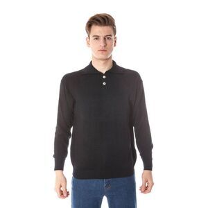 Yuko Long Sleeve Knitted Polo Shirt Men Black Sweaters